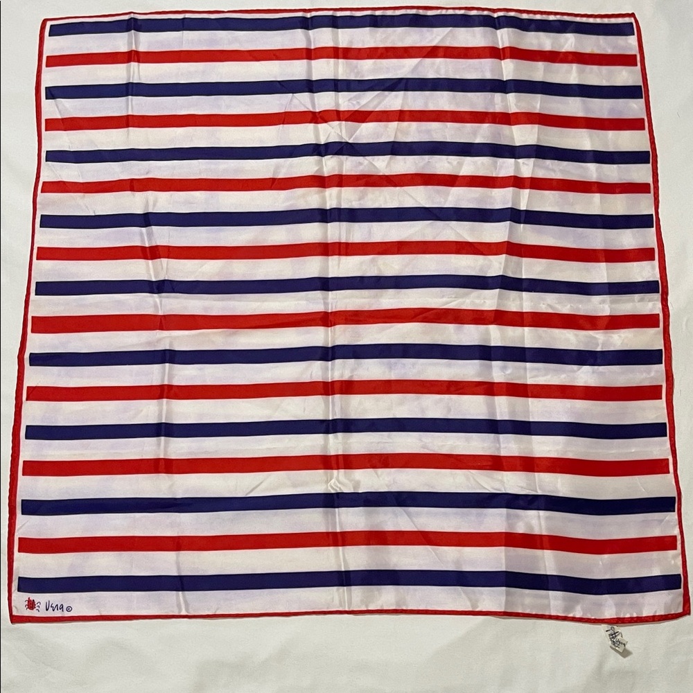 Vintage All Acetate Vena Striped Red and Blue Scarf